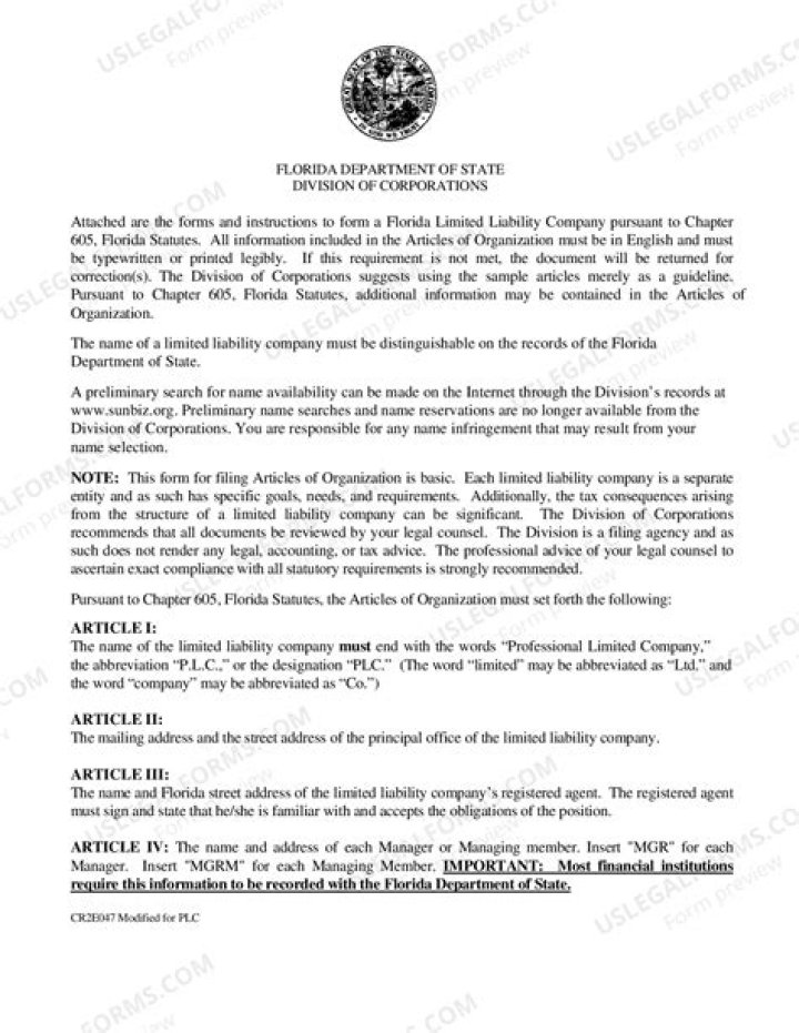 Do I need articles of organization for an LLC in Florida?