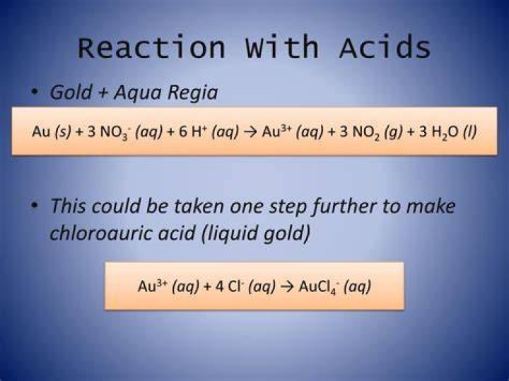 Does gold react with oxygen water or acid?