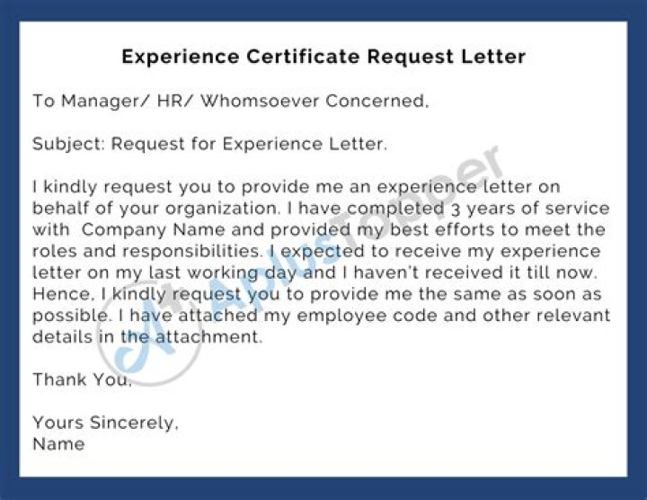 How can I write request for experience certificate?