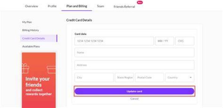 How do I update my credit card on free now?