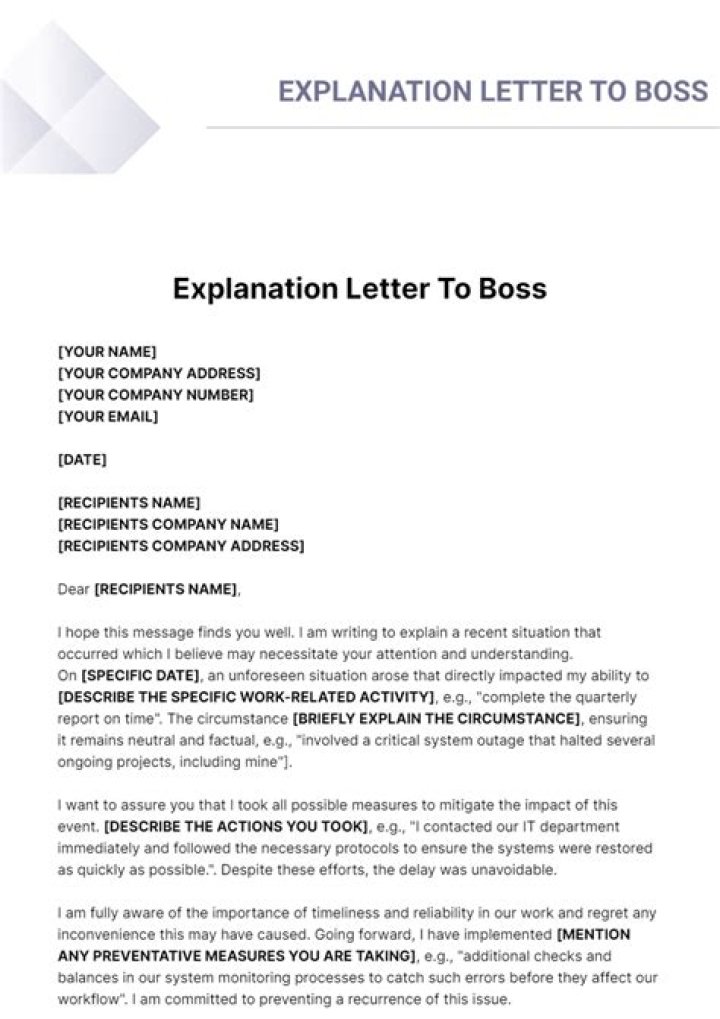 How do I write a letter of explanation to my boss?