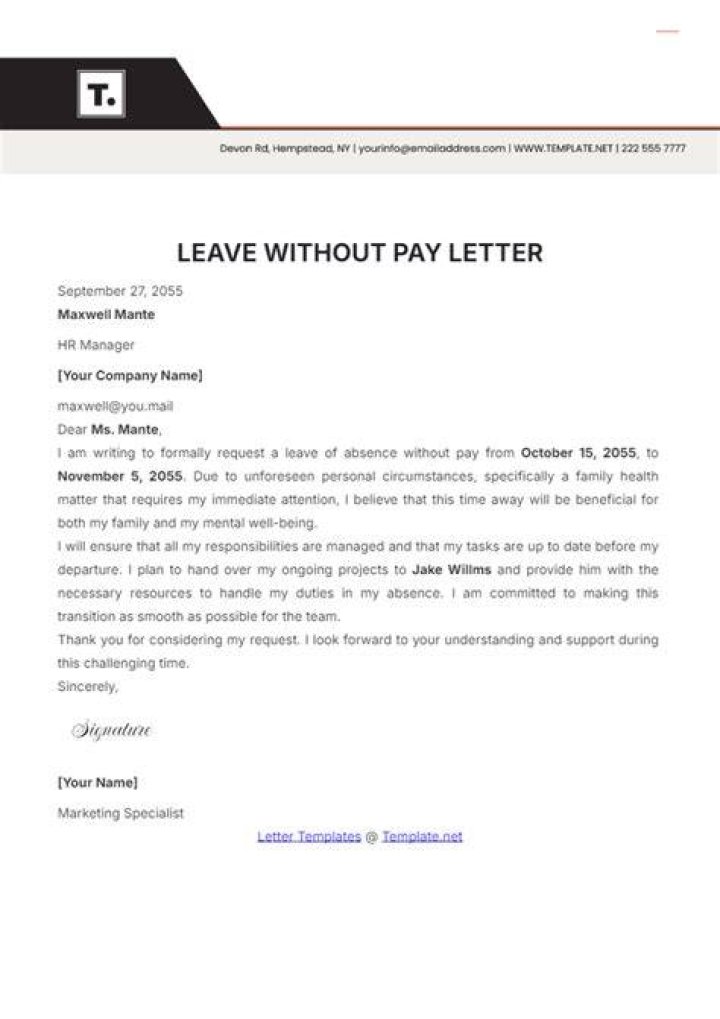 How do I write a letter requesting leave without pay?