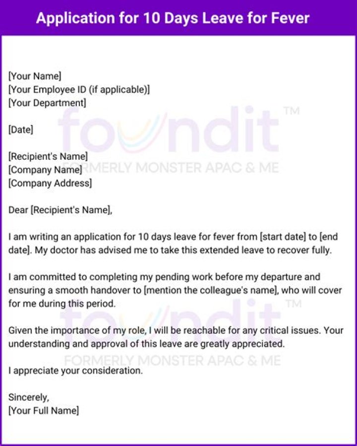 How do I write an application for 10 days leave?