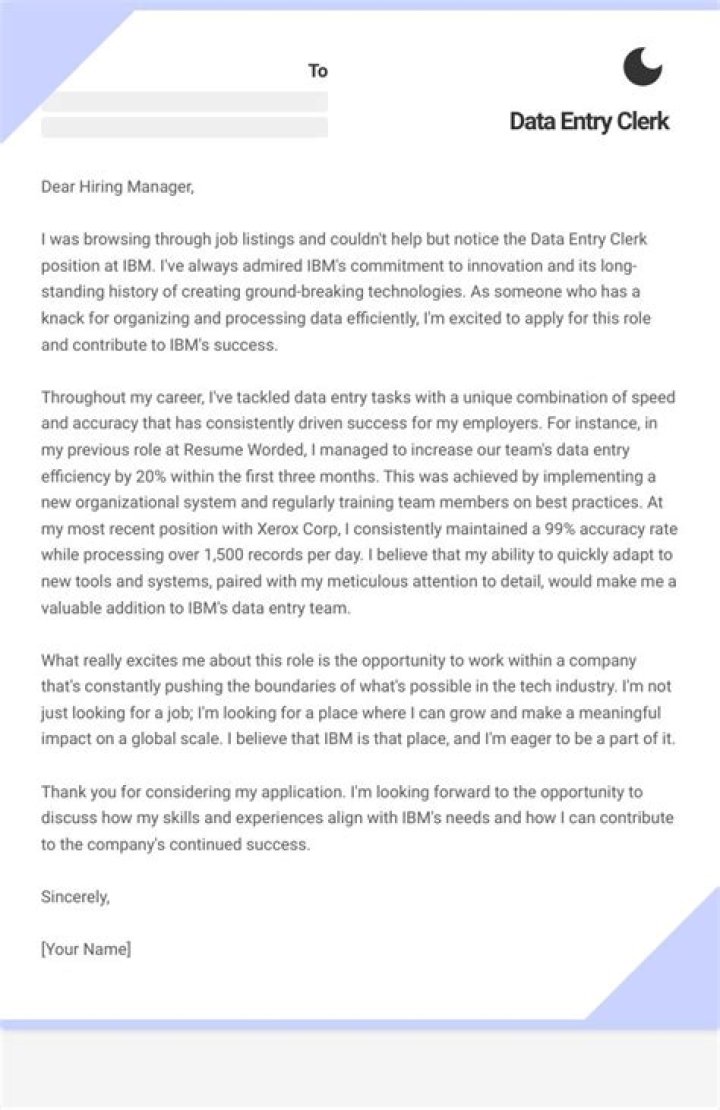 How do I write an application letter for a data entry clerk?