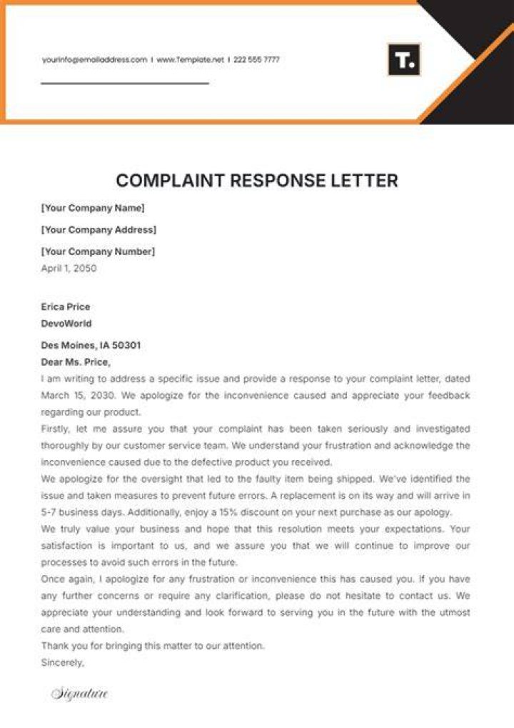 How do you respond to a complaint letter?