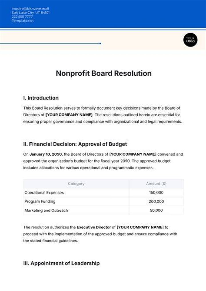 How do you write a nonprofit board resolution?