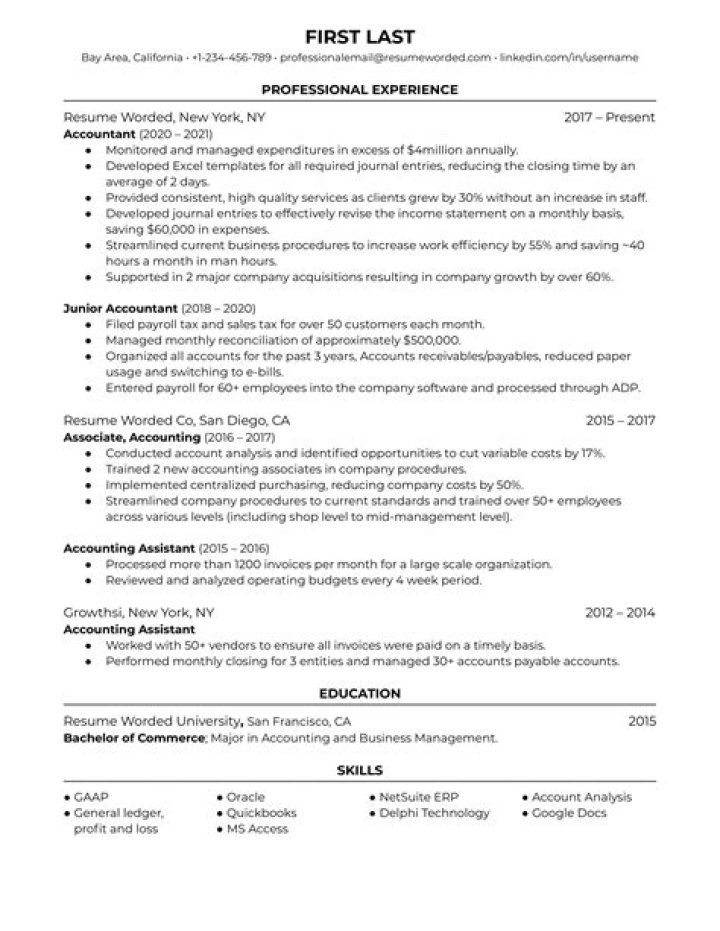 How do you write accounting achievements on a resume?