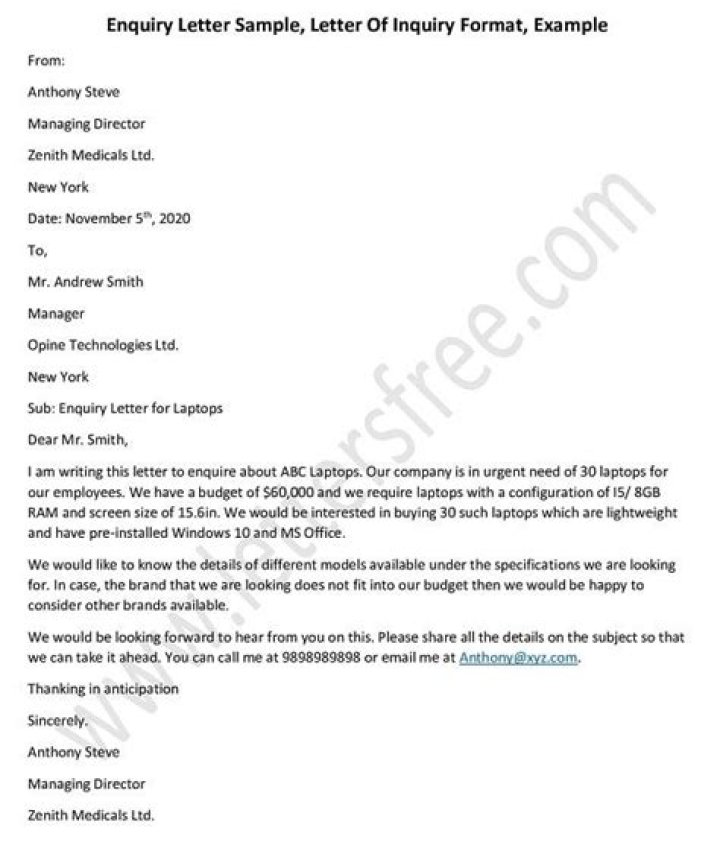 How do you write an inquiring letter?