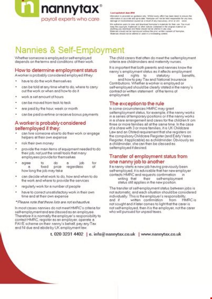 Is being a nanny considered self-employment?