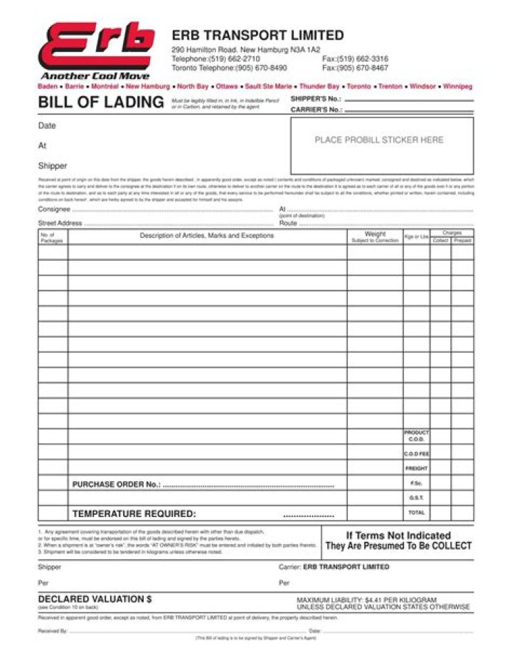 Is required for getting bill of lading?