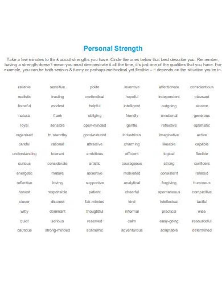 What are examples of personality strengths?