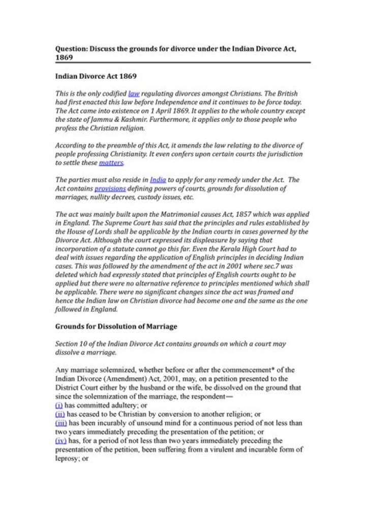 What are the grounds for divorce under the Divorce Act 1869?