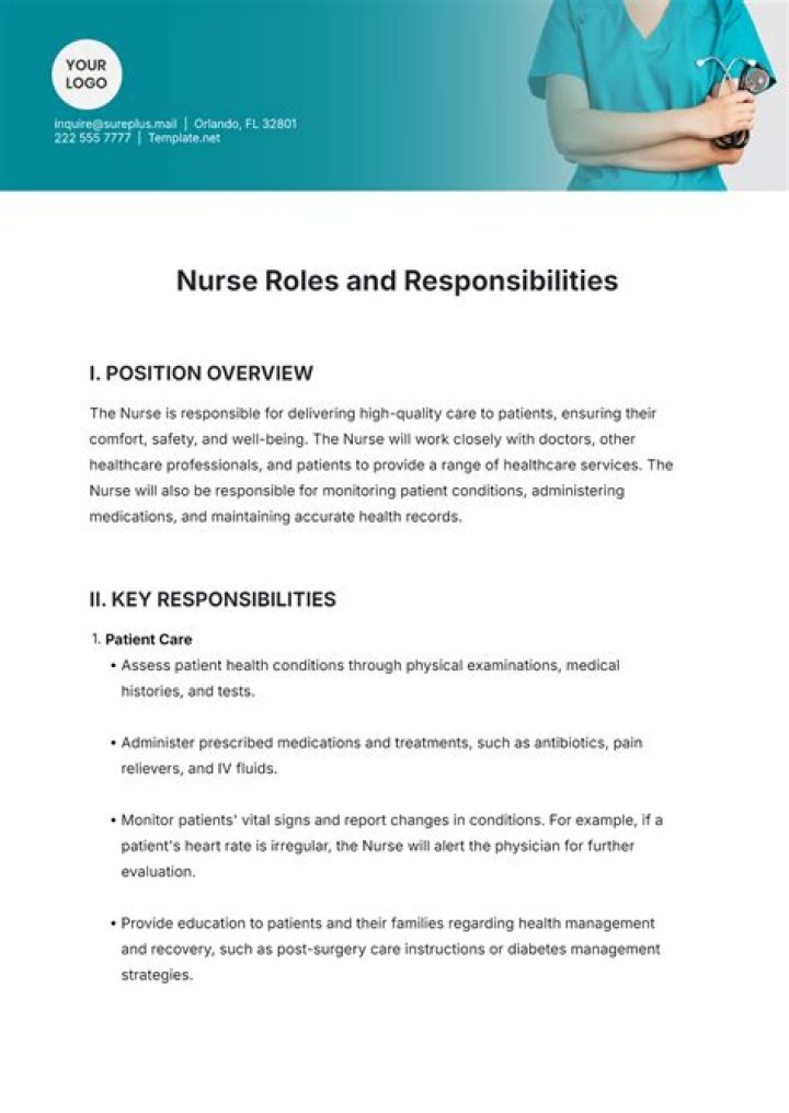 What are the major responsibilities of a head nurse?