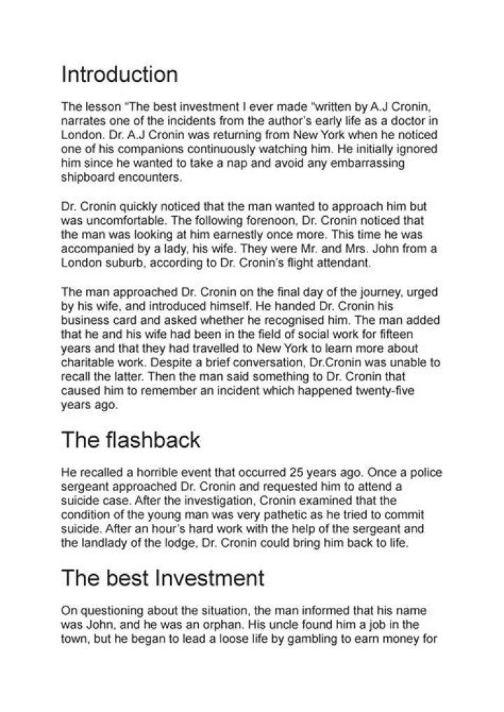 What do you think is the moral of the story the best investment I ever made?