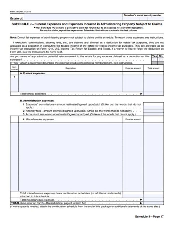 What funeral expenses are deductible on Form 706?