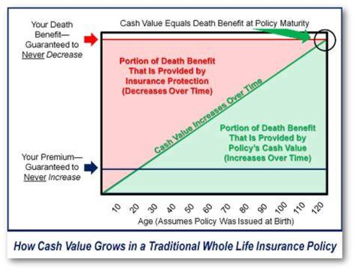 What happens to cash value in whole life policy at death?