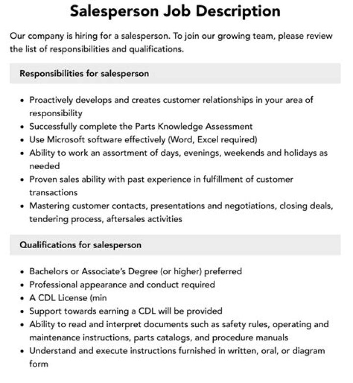 What is a salesperson job description?