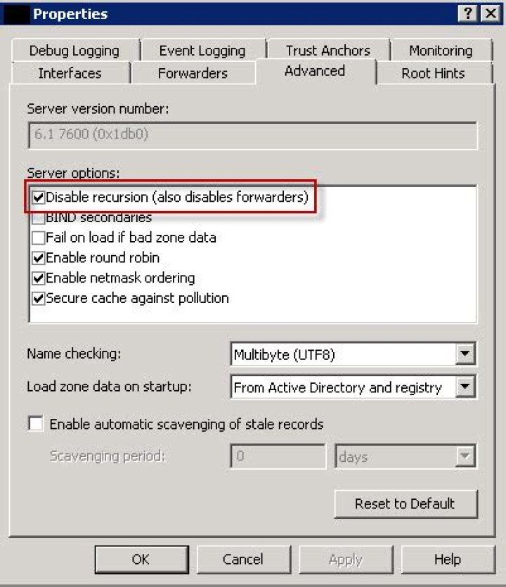 What is DNS disable recursion?