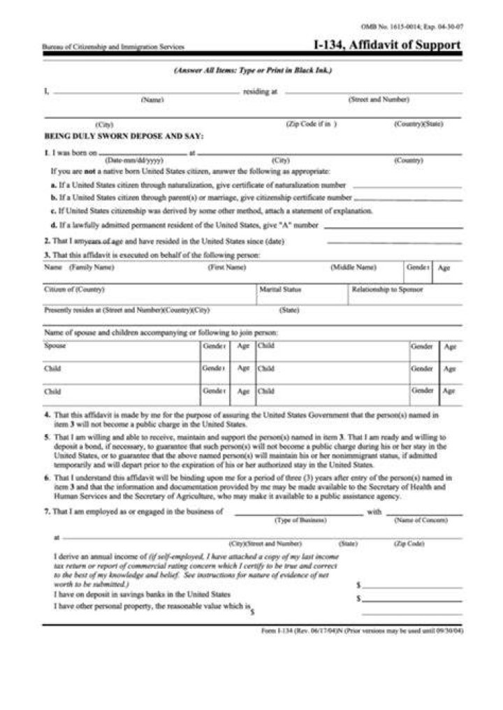 What is form I-134 affidavit of Support for?