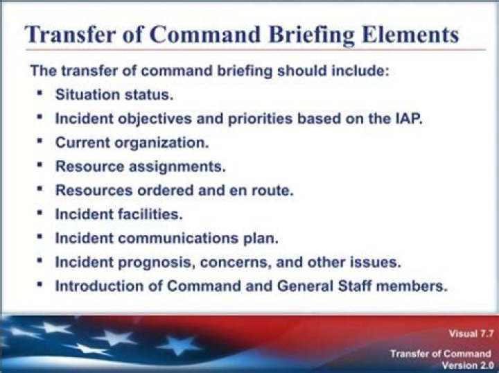 What is included in the transfer of command briefing?