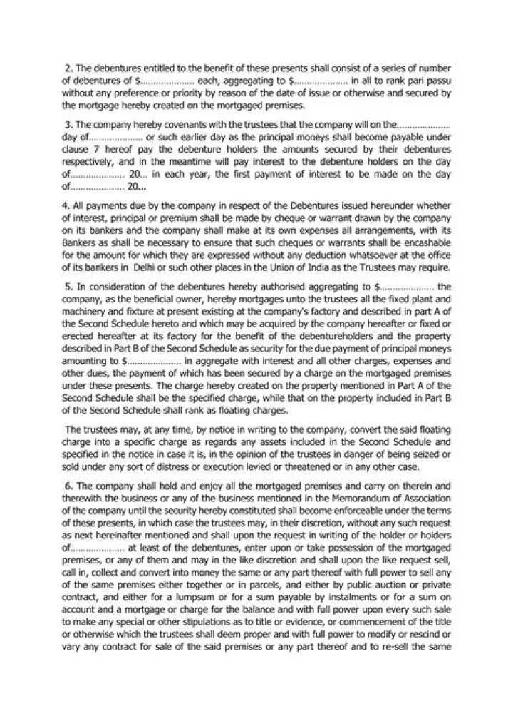 What is meant by debenture trust deed?