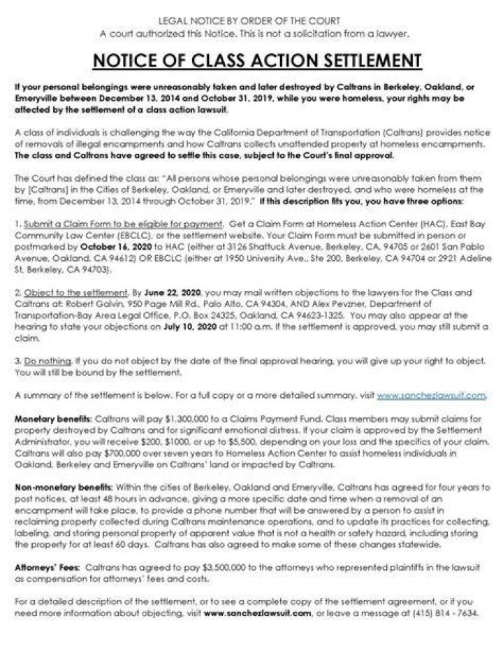 What is notice of class action settlement?