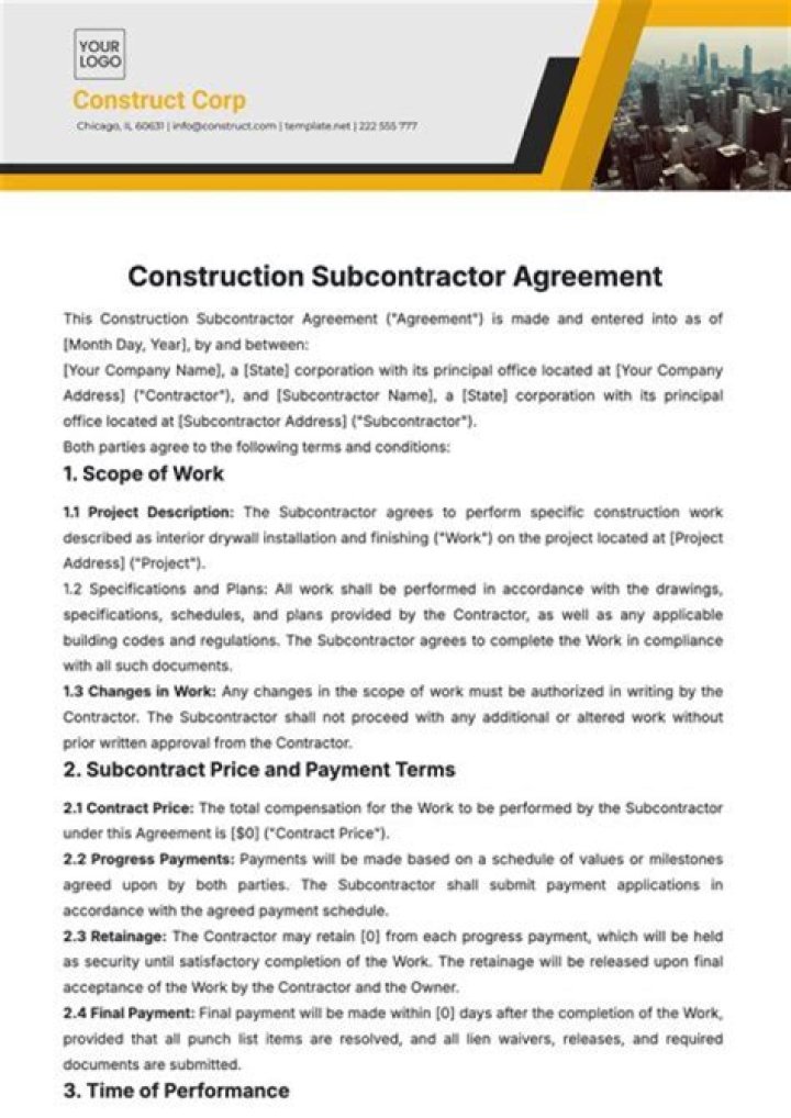 What is subcontractor construction?