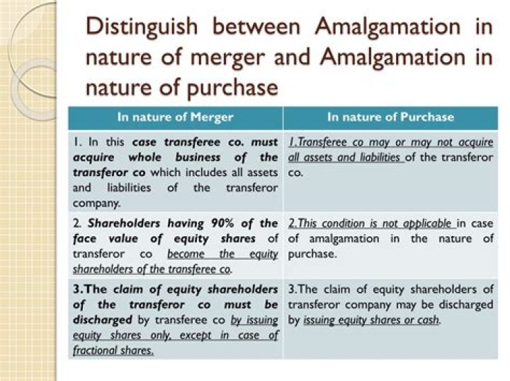 What is the difference between amalgamation in the nature of purchase and merger?