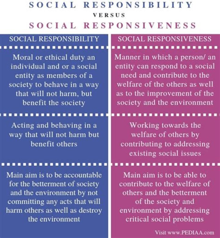 What is the difference between social responsibility and social responsiveness?
