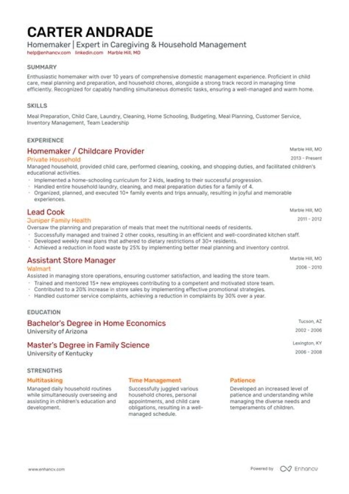 What should a homemaker put on a resume?