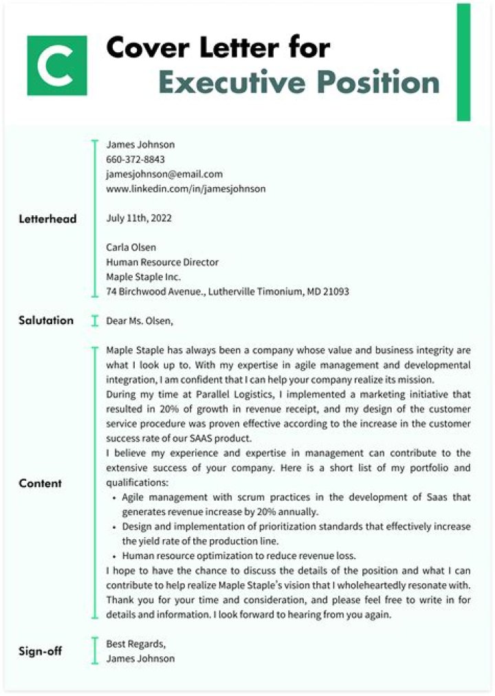 What should an executive cover letter include?