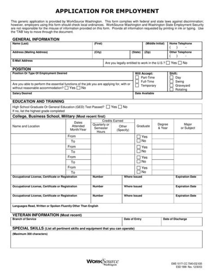 What skills are used when filling out an application?