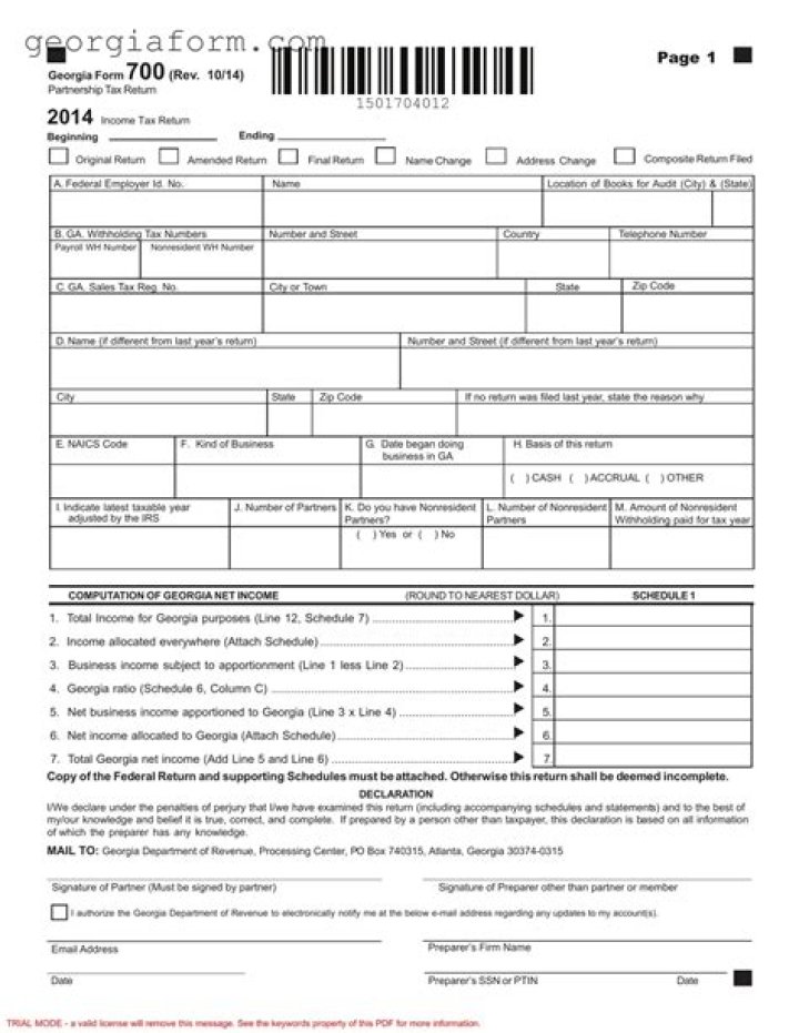 Where do I mail Georgia Form 700?
