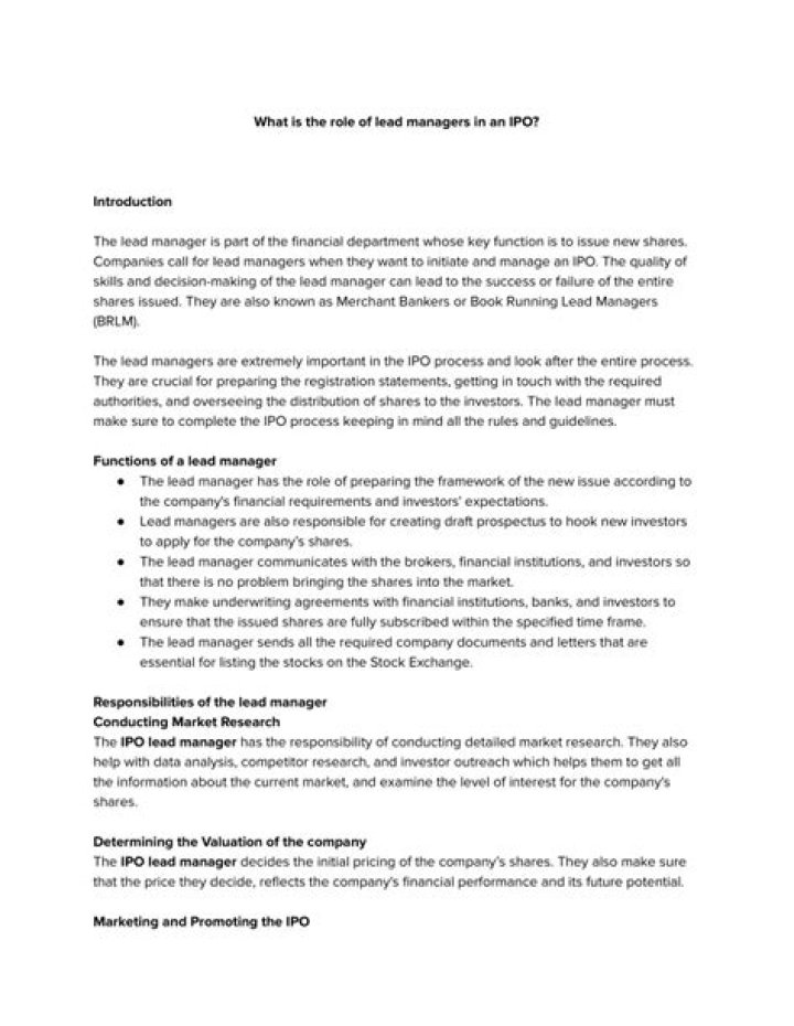 Who are lead managers in IPO?