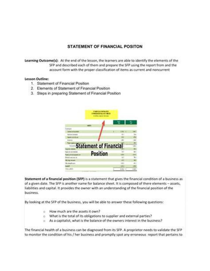 Who is responsible for signing statement of financial position?
