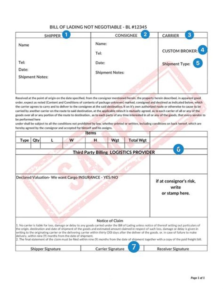 Who provides a bill of lading?